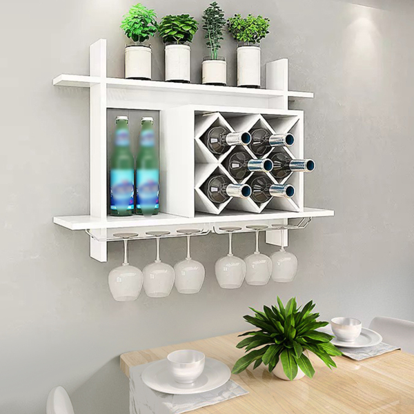 Modern Wine Cabinet Hanging White Wine Rack Bar Accessories Wall Mounted Bottle Glass Holder Shelves